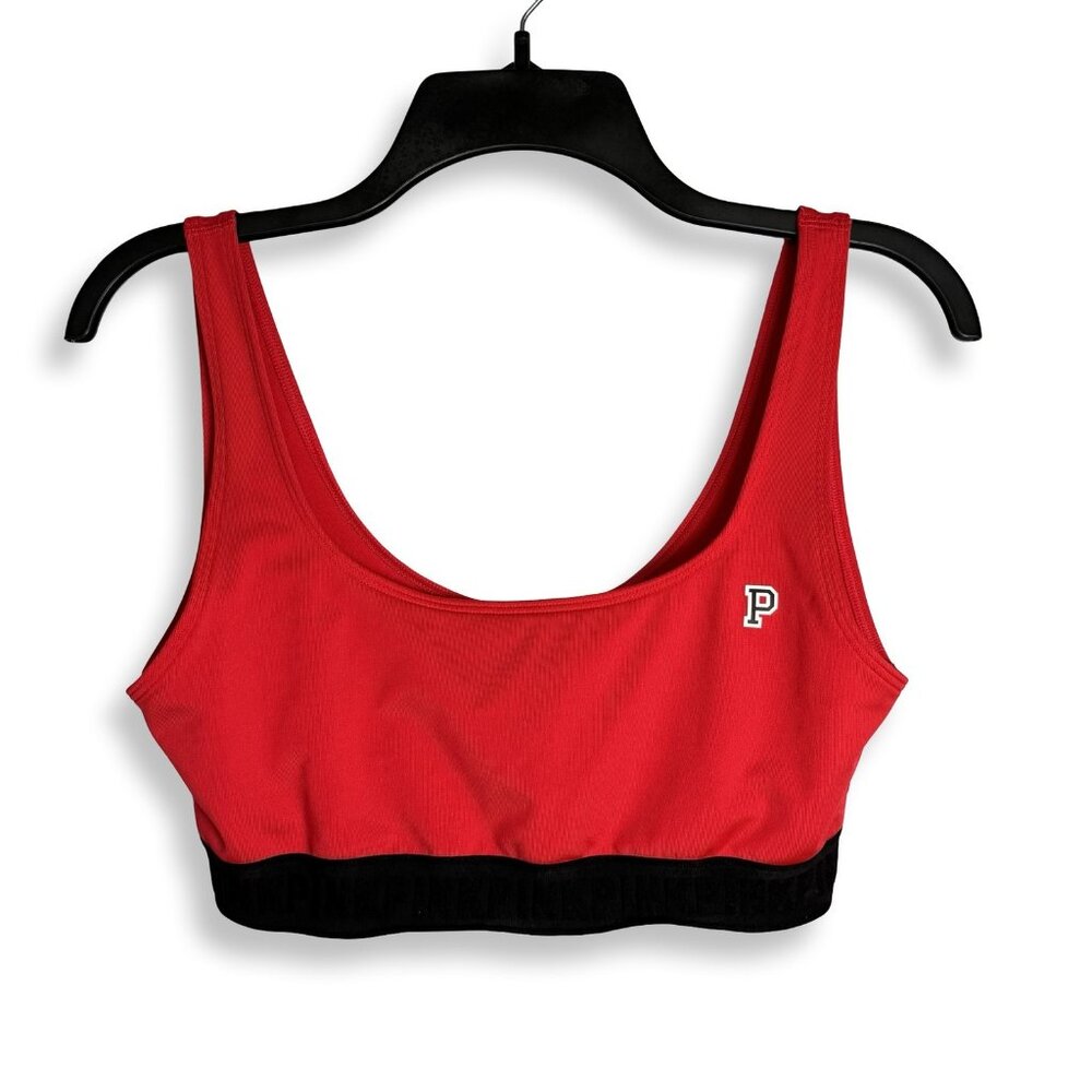 PINK Victoria's Secret Ultimate Sports Bra Womens L Red Black Logo Lined Workout